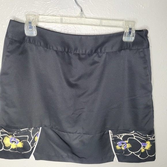 Adidas womens sz 4 Climacool Orchid floral Tennis Golf Skort Skirt Black Stretch - Picture 2 of 6